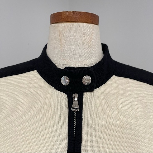 Lauren RL Cream and Black Full Zip sweater cardigan NWT size medium - Picture 2 of 6